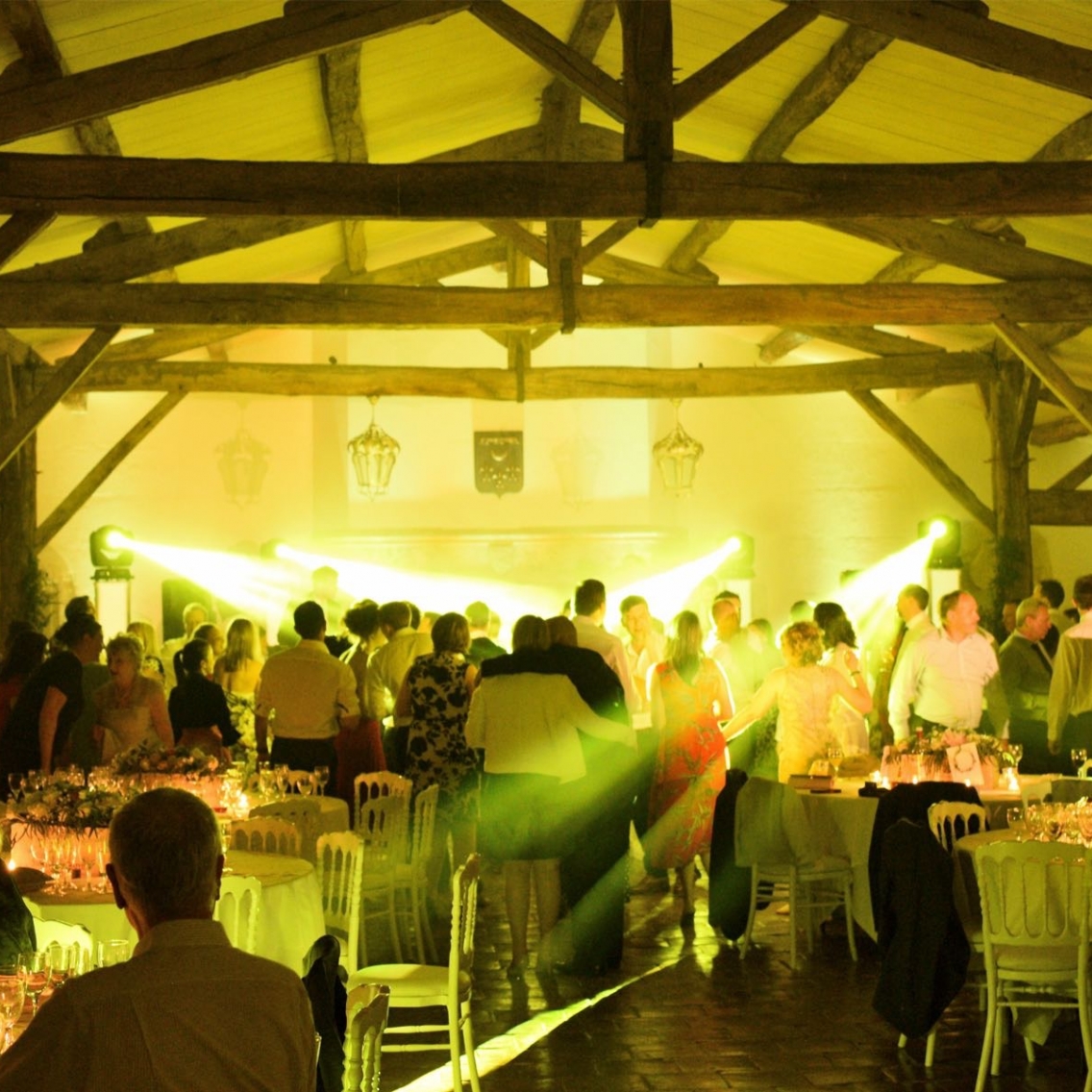 chateau wedding party lighting