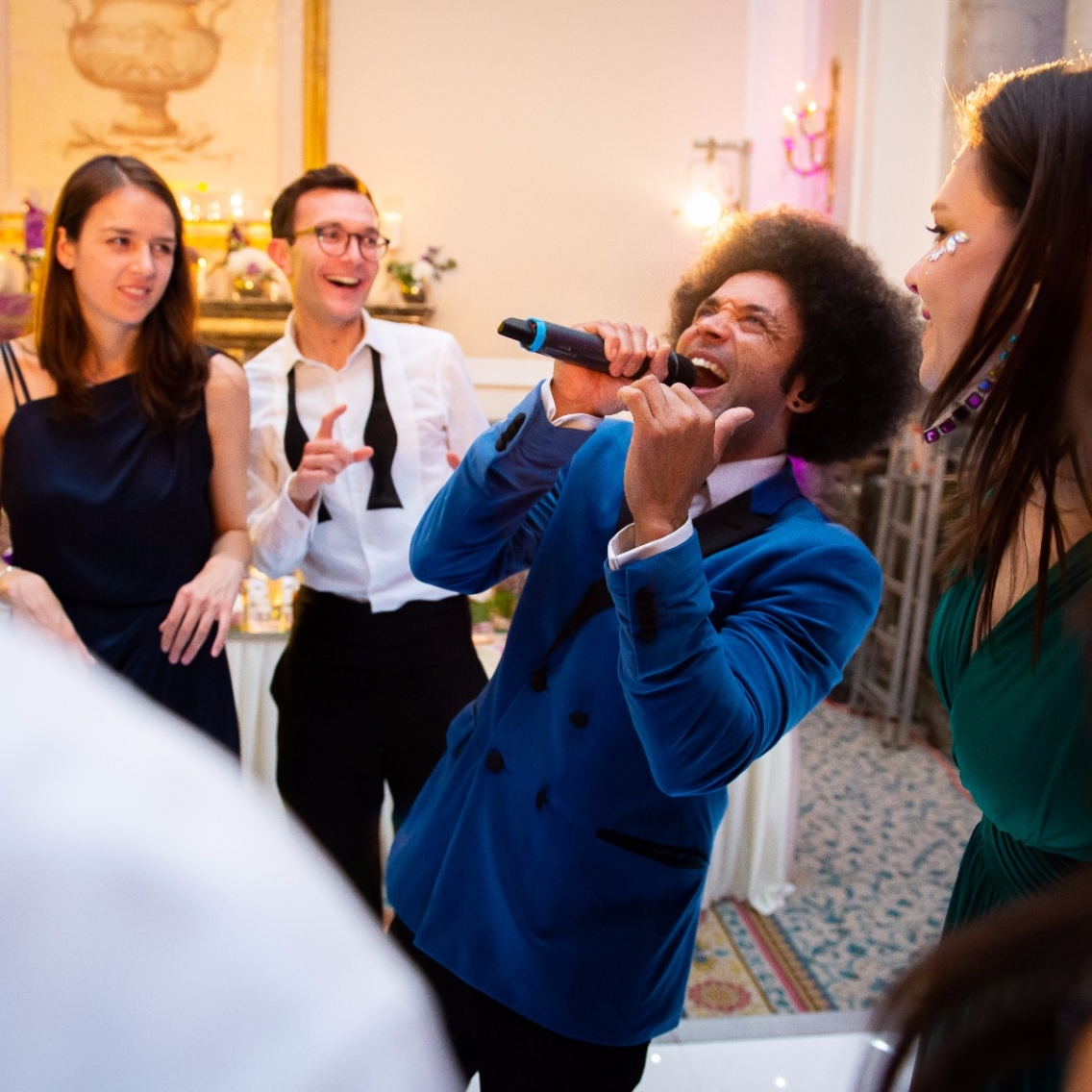 Singer in the crowd at Wedding